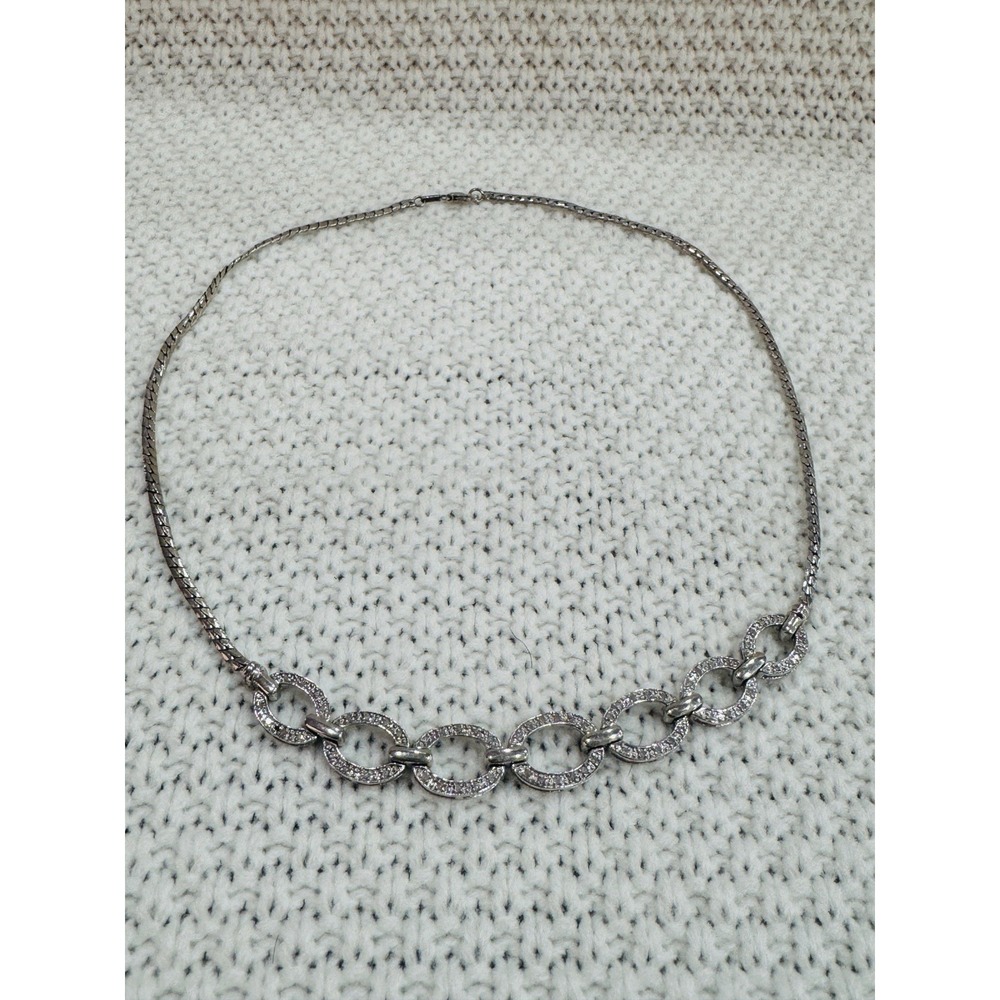 Heng Ngai HN 925 Sterling Silver 17" 56 Diamond 7 Oval Link Necklace